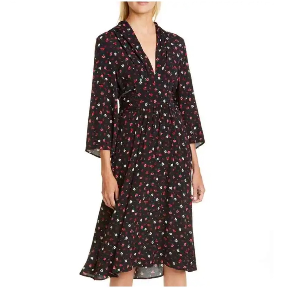 BA&SH Lilia V-Neck Floral Midi Dress EUC L